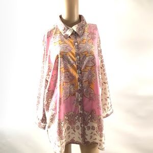 Unique Spectrum Women’s Button Down Shirt Top Blouse Size 1X Pink Longsleeve